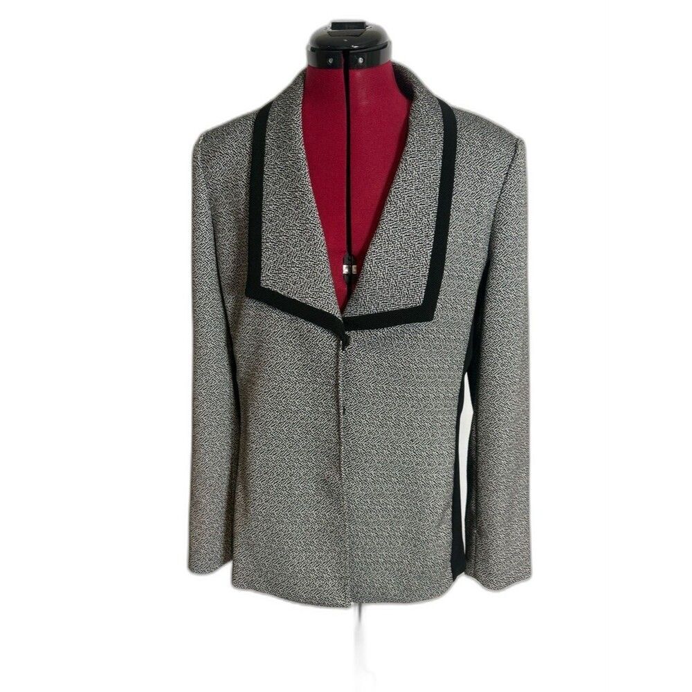 Tahari ASL Blazer Women's Size 10 Black & White Textured Contrast Trim